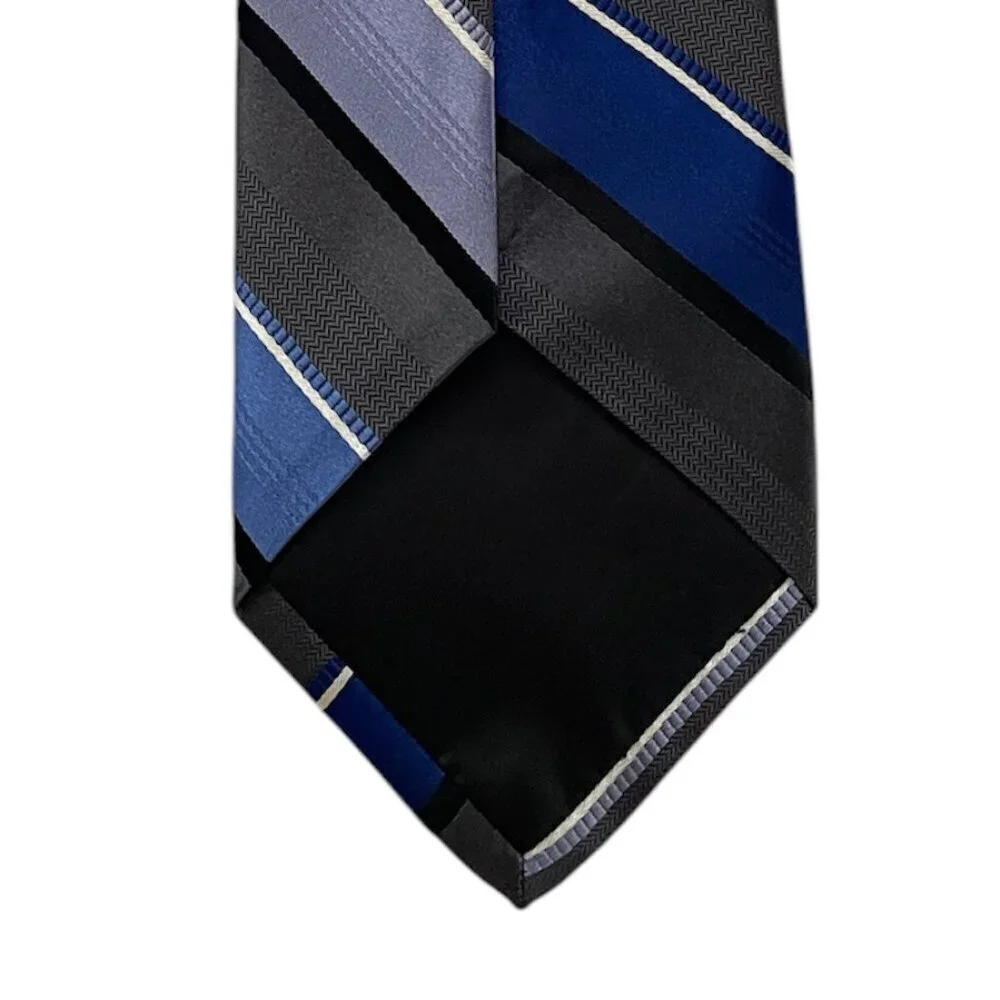 Michael Kors Neck Tie 100% Silk Striped Black/White/Blue